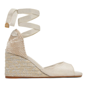 Sandalia Brittany cuña de yute con lurex y cierre de cintas