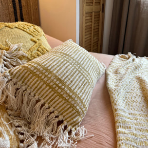 Coussin en coton jaune avec franges 30x50cm GUAMA