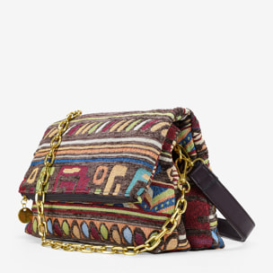 Bolso bandolera marrón con estampado jacquard