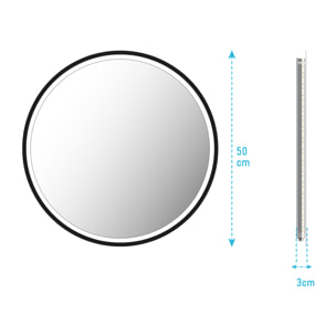 Miroir salle de bain ROND avec éclairage LED et contour noir - Diam 50cm