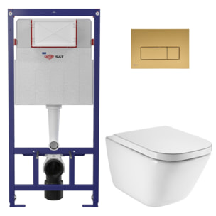Pack WC bâti-support ECO 2L Swiss Aqua Technologies + WC suspendu Roca avec abattant SoftClose + plaque or (STEROGAWR06-FR)