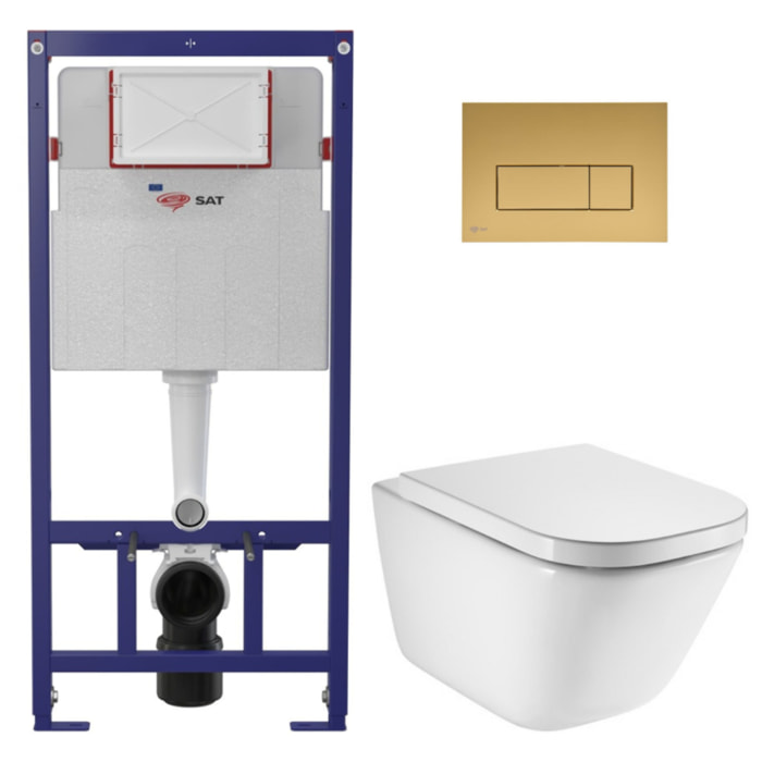 Pack WC bâti-support ECO 2L Swiss Aqua Technologies + WC suspendu Roca avec abattant SoftClose + plaque or (STEROGAWR06-FR)