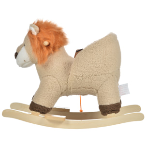 Cheval à bascule modèle lion fonction musicale selle grand confort peluche courte douce bois peuplier marron dim. 68L x 35l x 50H cm