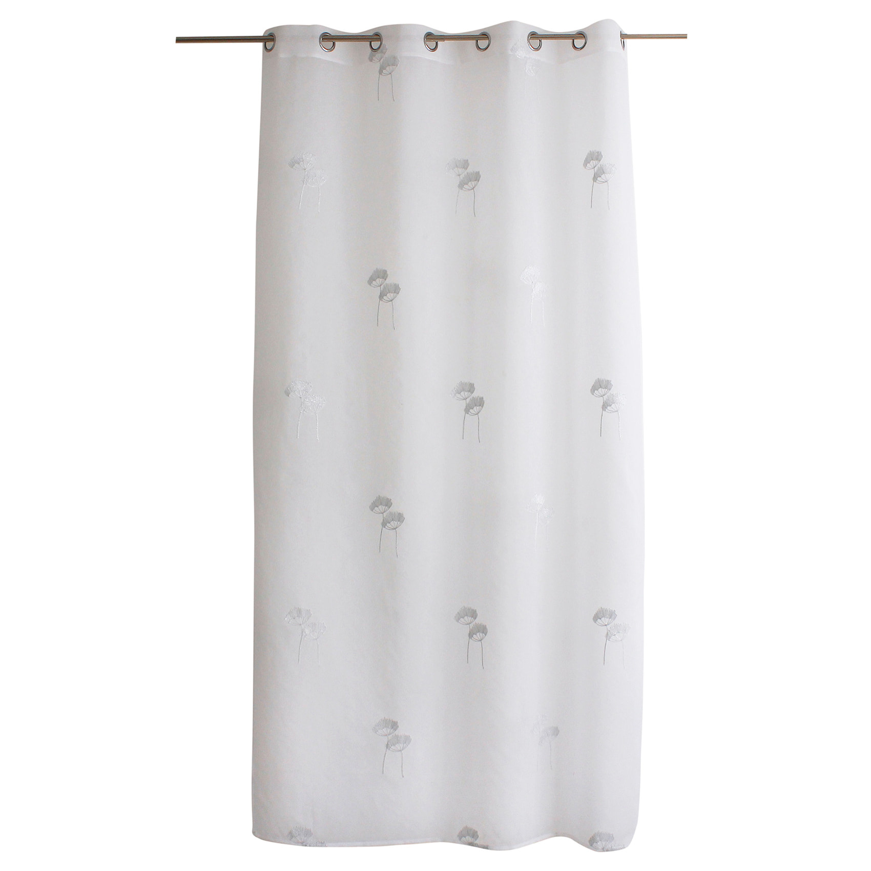 Voilage tamisant aux broderies florales - Gris clair