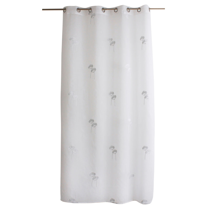 Voilage tamisant aux broderies florales - Gris clair