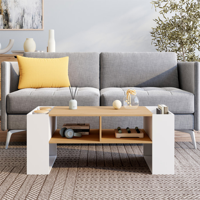 Table basse avec niches bois et blanche