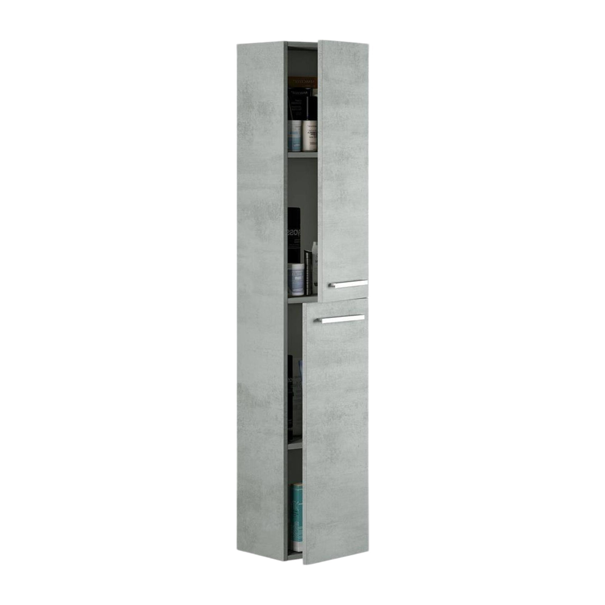 Mobile colonna Notte, Mobile per bagno a 2 ante, Armadio pensile sospeso con 2 ripiani, 30x25h150 cm, Grigio cemento