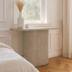 Console ovale en effet travertin et pied strié INAYA