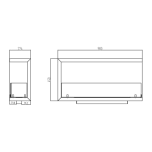 Sutri 90 - Camino a Bioetanolo da Incasso Angolare Destro 90x45x22,4 cm con Bruciatore 1,5lt in Acciaio