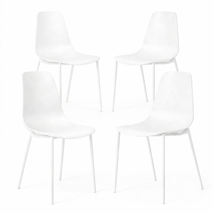 Set 4 Sedie Moderne Con Schienale Ergonomico In Polipropilene E Gambe In Metallo Cucina Sala Da Pranzo Soggiorno 87 x 53 x 49 Cm  Bianco
