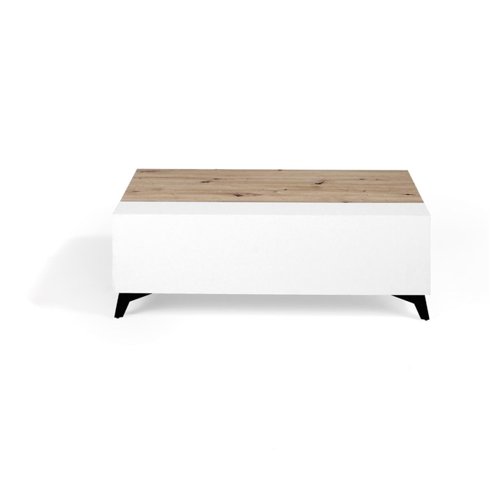 Mesa de centro elevable HANOVER - roble y blanco polar - 110x60x37cm