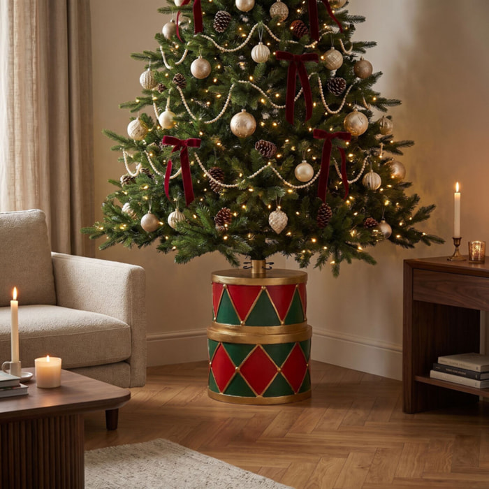 Base decorativa a tamburo per albero di Natale in magnesio e ferro - Multicolore