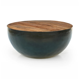 Table basse ronde en bois massif et métal D70 cm - Tajy