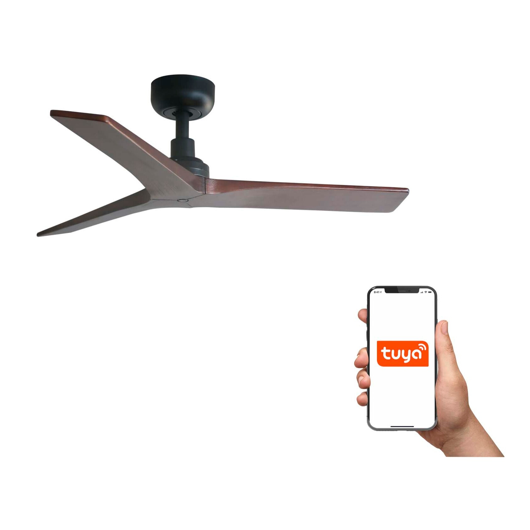 KLIM S Ventilateur de plafond noir/noyer TUYA