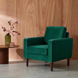 Fauteuil vintage bois d'hévéa velours BJORN