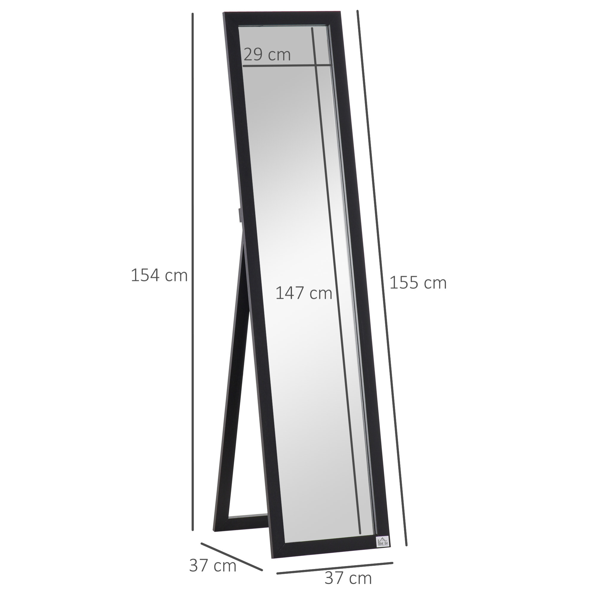 Espejo de Pie Cuerpo Entero Espejo de Pared Rectangular con 2 Formas de Uso Moderno para Pasillo Dormitorio Sala de Estar 37x37x154 cm Negro