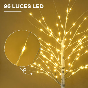 Árbol de Abedul Altura 180 cm con 96 Luces LED IP44 Blanco Cálido Ramas Flexibles y Base Lámpara de Árbol Decoración Navidad para Interiores 22x22x180 cm Blanco