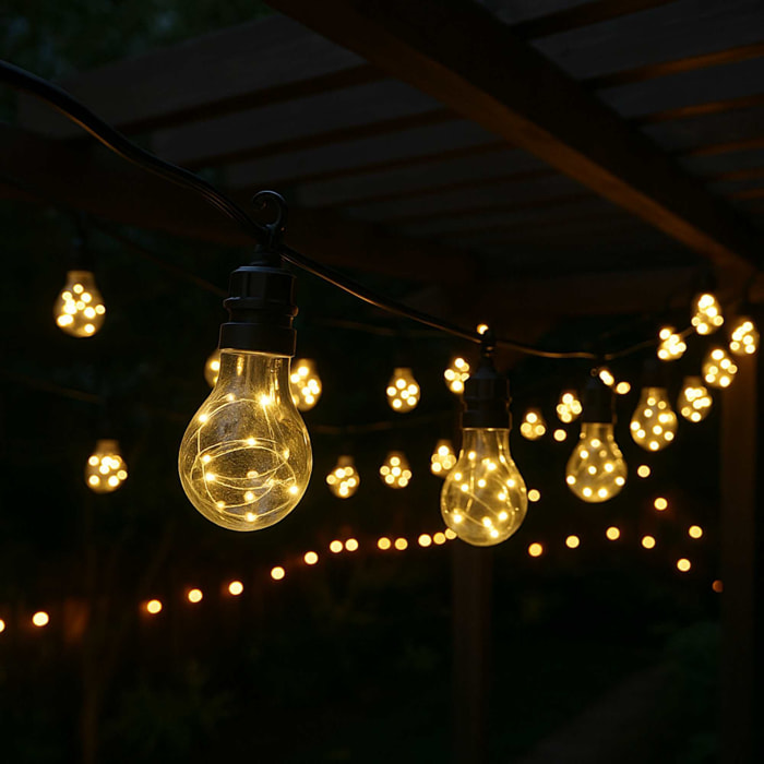 Guirnalda de luces led blancas cálidas para decoración interior y exterior - conexión conectable, transformador ip44 y temporizador