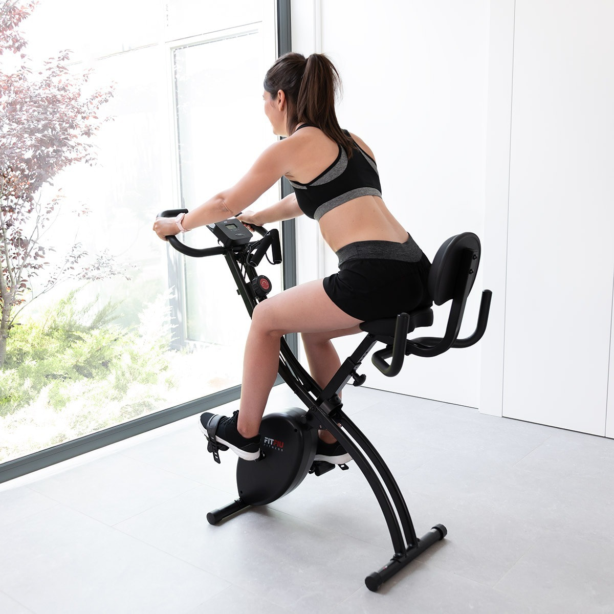 Bicicleta estática plegable FITFIU volante 8kg respaldo y cuerdas elásticas