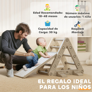 Triángulo de Escalada 3 en 1 con Tobogán y Rampa Escalador, Juguete de Escalada para Niños de 18-48 Meses, de Plástico, para Interior y Exterior, Gris y Blanco