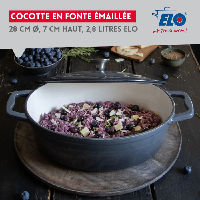 Cocotte en fonte émaillée basse gris classique 28 cm 2,8 L Elo