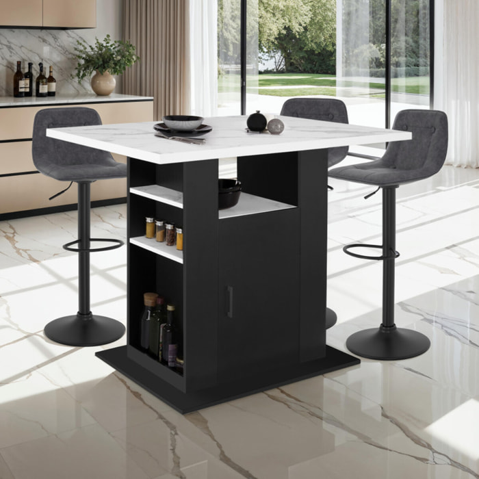 Ilot central de cuisine Théo L110cm effet marbre et noir