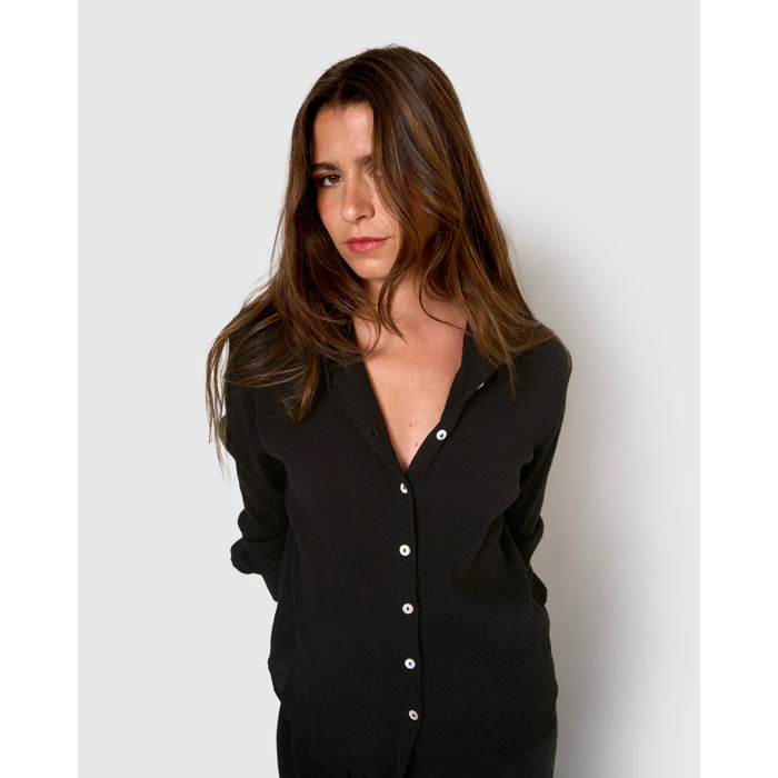 Camisa algodón lino negro