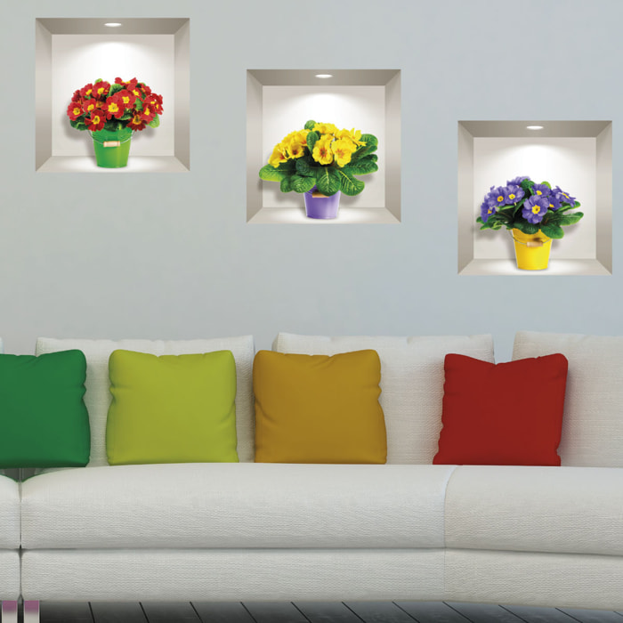 Stickers muraux 3D | Sticker Mural Autocollant effet 3D fleurs des champs multicolores - Stickers adhésifs 3D Chambre Salon Trompe l'oeil