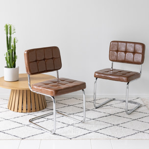 Lot de 2 chaises cantilever en simili marron MARIA