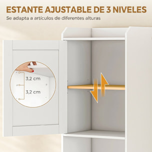 Armario Alto de Baño con Cesto Ropa Sucia, Mueble de Baño Estrecho con Compartimentos Abiertos y Estantes Ajustables, para Espacios Pequeños, 40x30x170 cm, Blanco