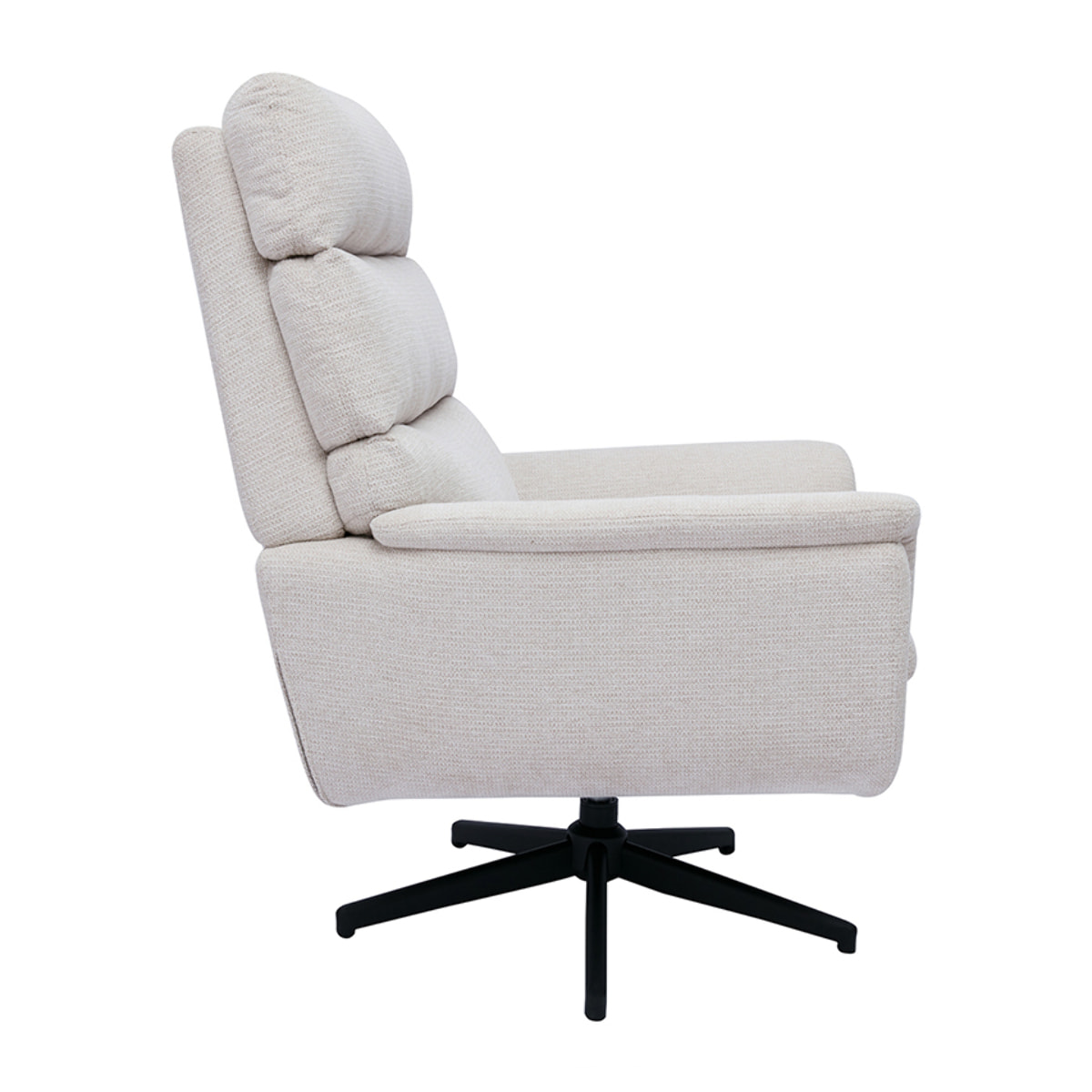 Fauteuil pivotant en tissu chenille beige et métal noir JONAH