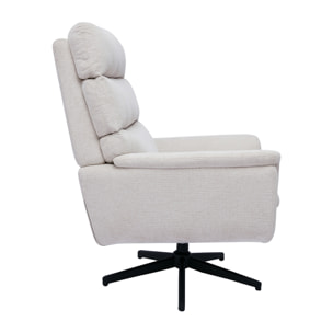 Fauteuil pivotant en tissu chenille beige et métal noir JONAH