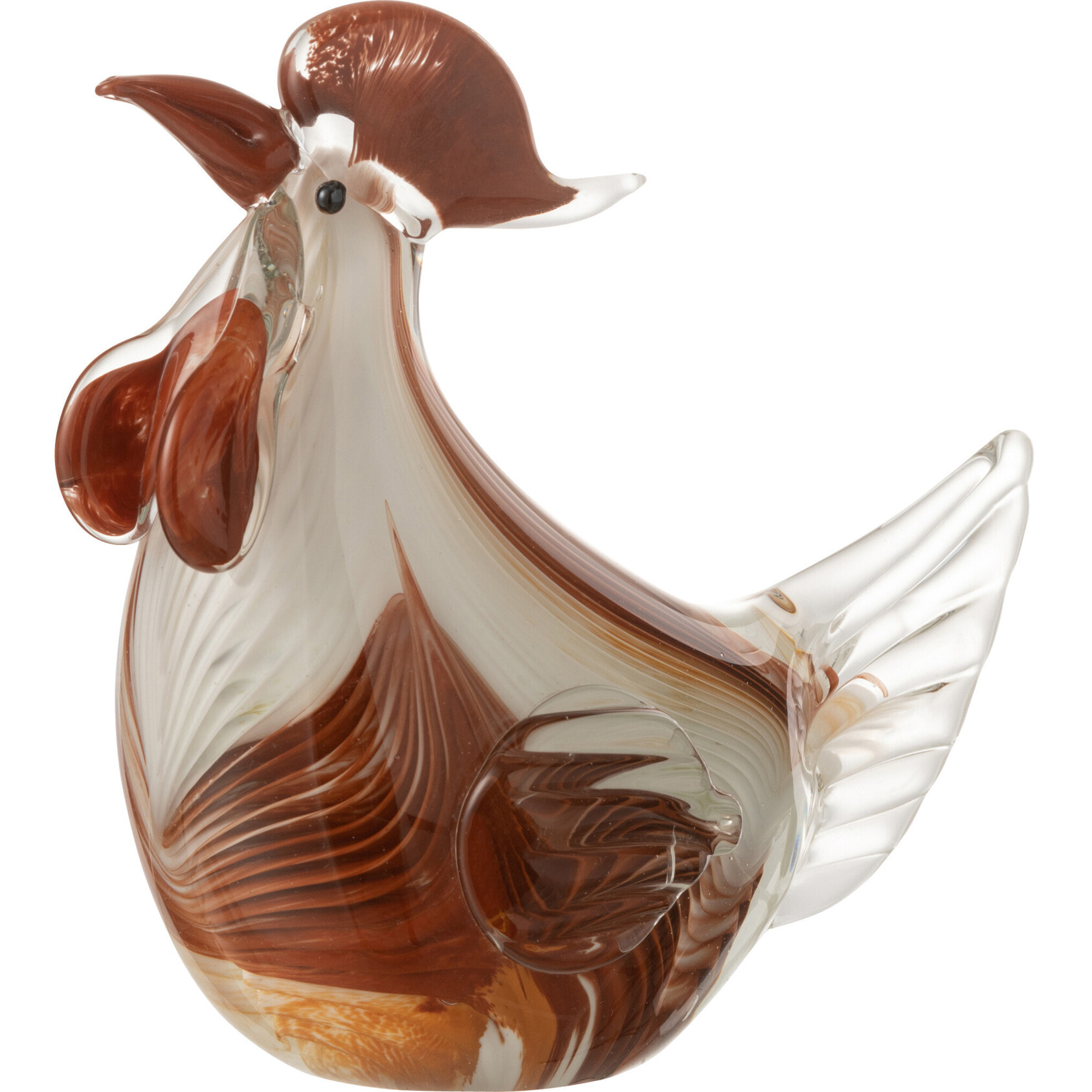 J-Line presse-papier Poule - verre rayé - blanc/marron/ocre