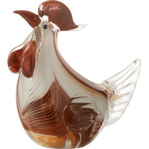 J-Line presse-papier Poule Rayé - verre - blanc/marron/ocre