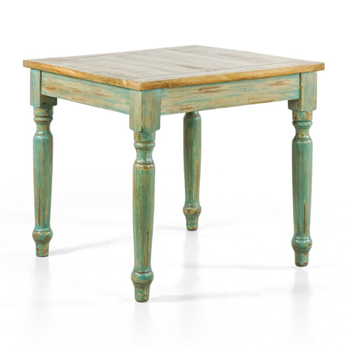Tavolo da pranzo quadrato in mango azzurro decapato 90x90x77 - Salento