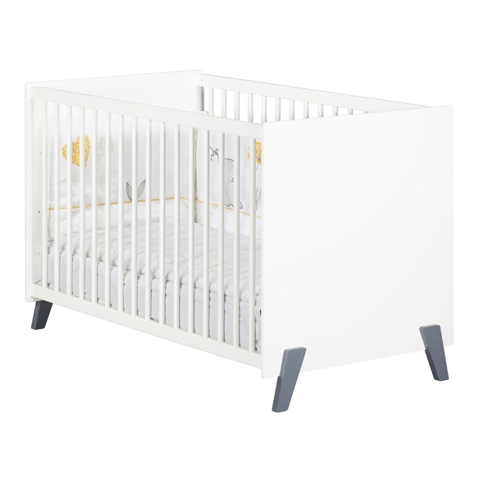 Lit bébé 120 x 60 sur pieds en bois blanc