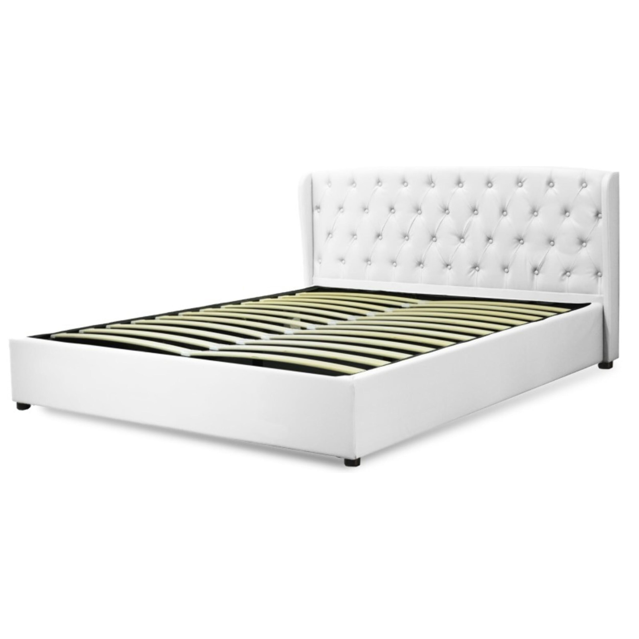 Lit coffre sommier relevable blanc | Modele Naples Simili Cuir | Grande capacite de stockage