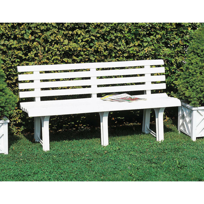 Panchina da esterno Pomezia, Panca monoblocco da giardino, Panchina outdoor, 100% Made in Italy, Cm 145x49h74, Bianco