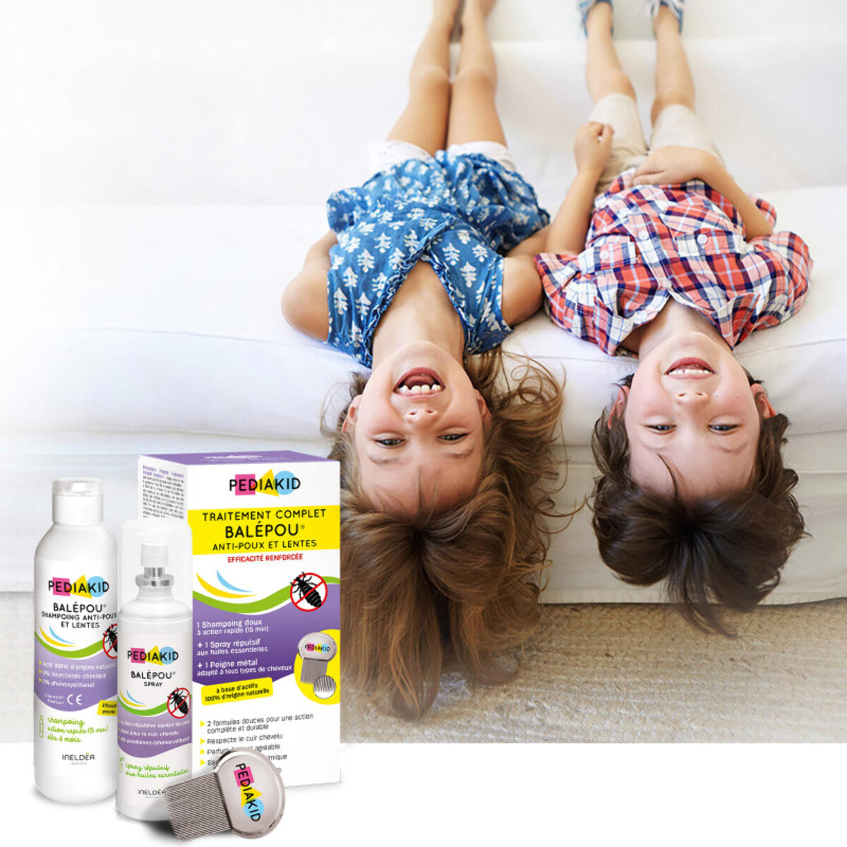 PEDIAKID - Traitement complet Balépou anti-poux et lentes - 1 Shampoing Anti-Poux et Lentes 200 ml + 1 Spray Répulsif 100 ml + 1 peigne - Lot de 3