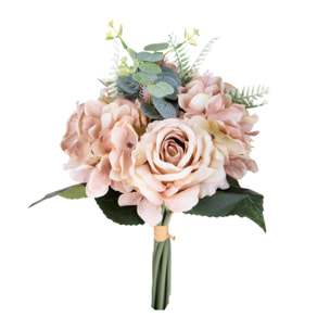 Bouquet Rose E Ortensie - Pezzi 4 - Colore: Beige - 18xH32x18cm - Bianchi Dino -