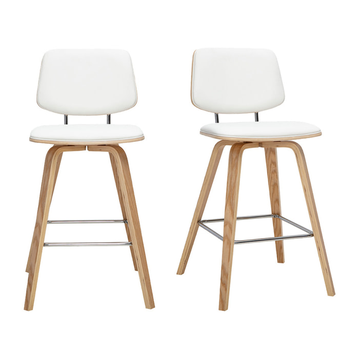 Tabourets de bar blancs et bois clair H66 cm (lot de 2) SEGUR