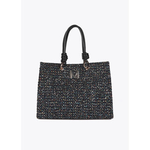 Borsa Tweed con Manici Effetto Pelle