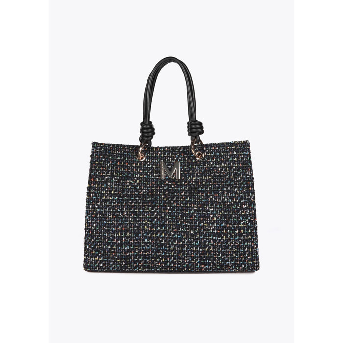 Borsa Tweed con Manici Effetto Pelle
