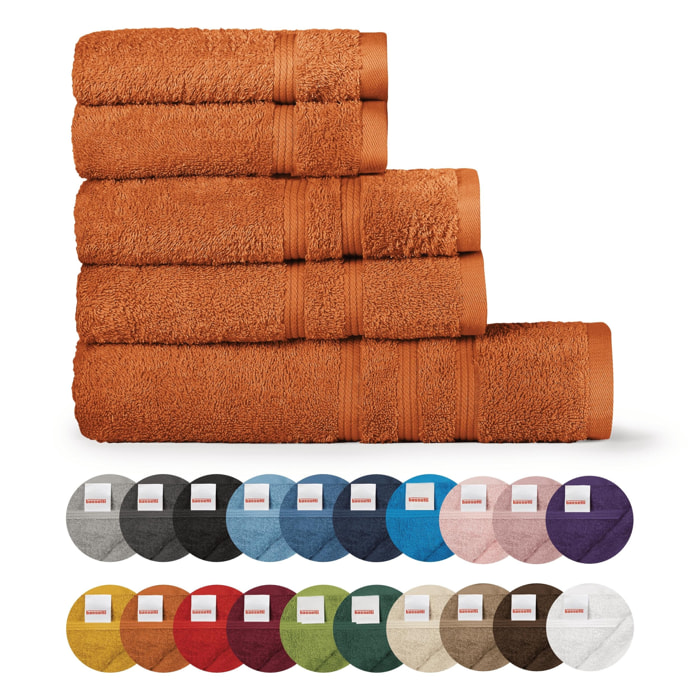 BASSETTI Morbido Asciugamano Asciugamani 480 gr 100% Cotone Set da 5 pz Collezione MONIQUE - BRUCIATO O6