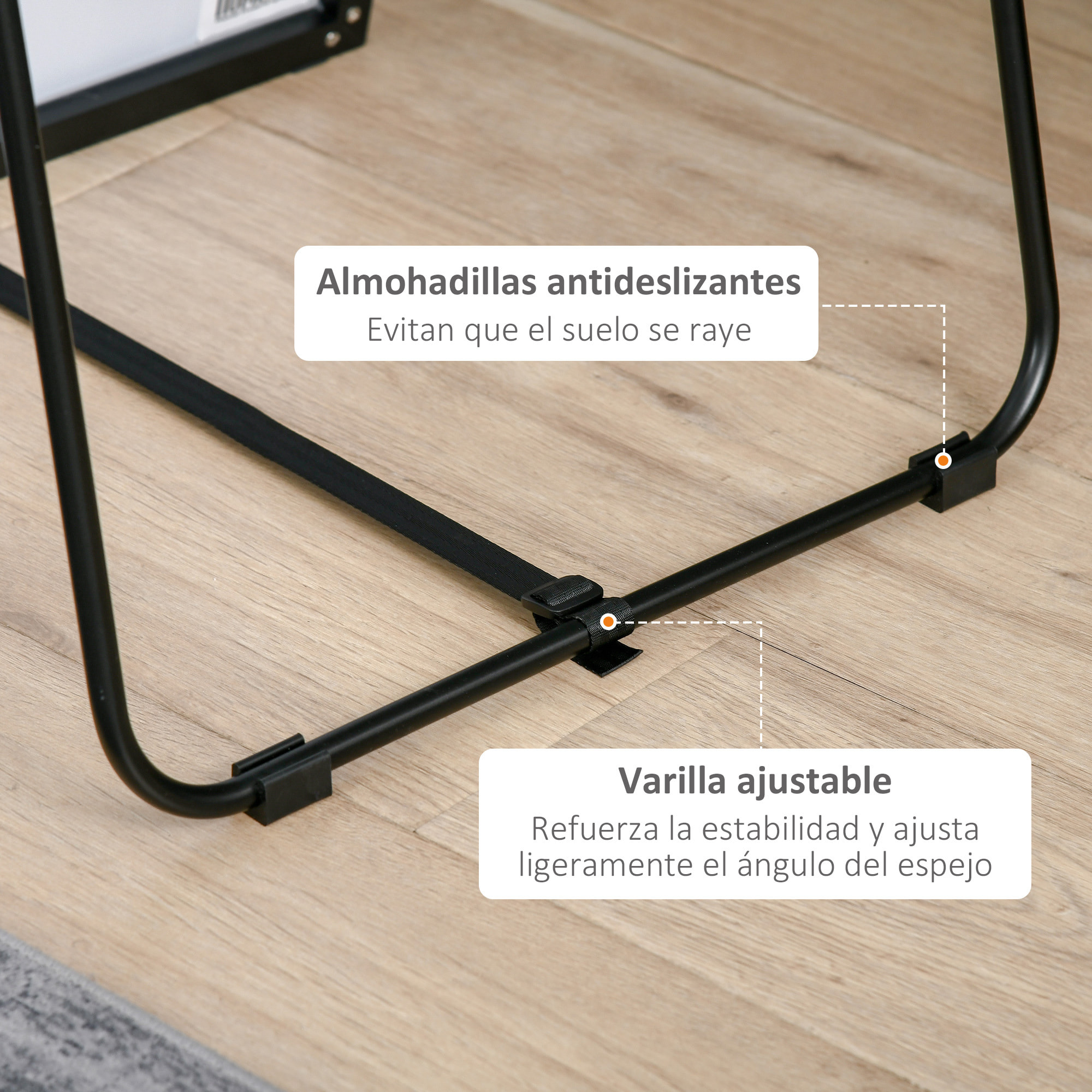 Espejo de Pie Cuerpo Entero de Aleación de Aluminio Espejo de Pared con 2 Formas de Uso Forma de Rectangular para Pasillo Dormitorio Salón 50x161,5x2 cm Negro