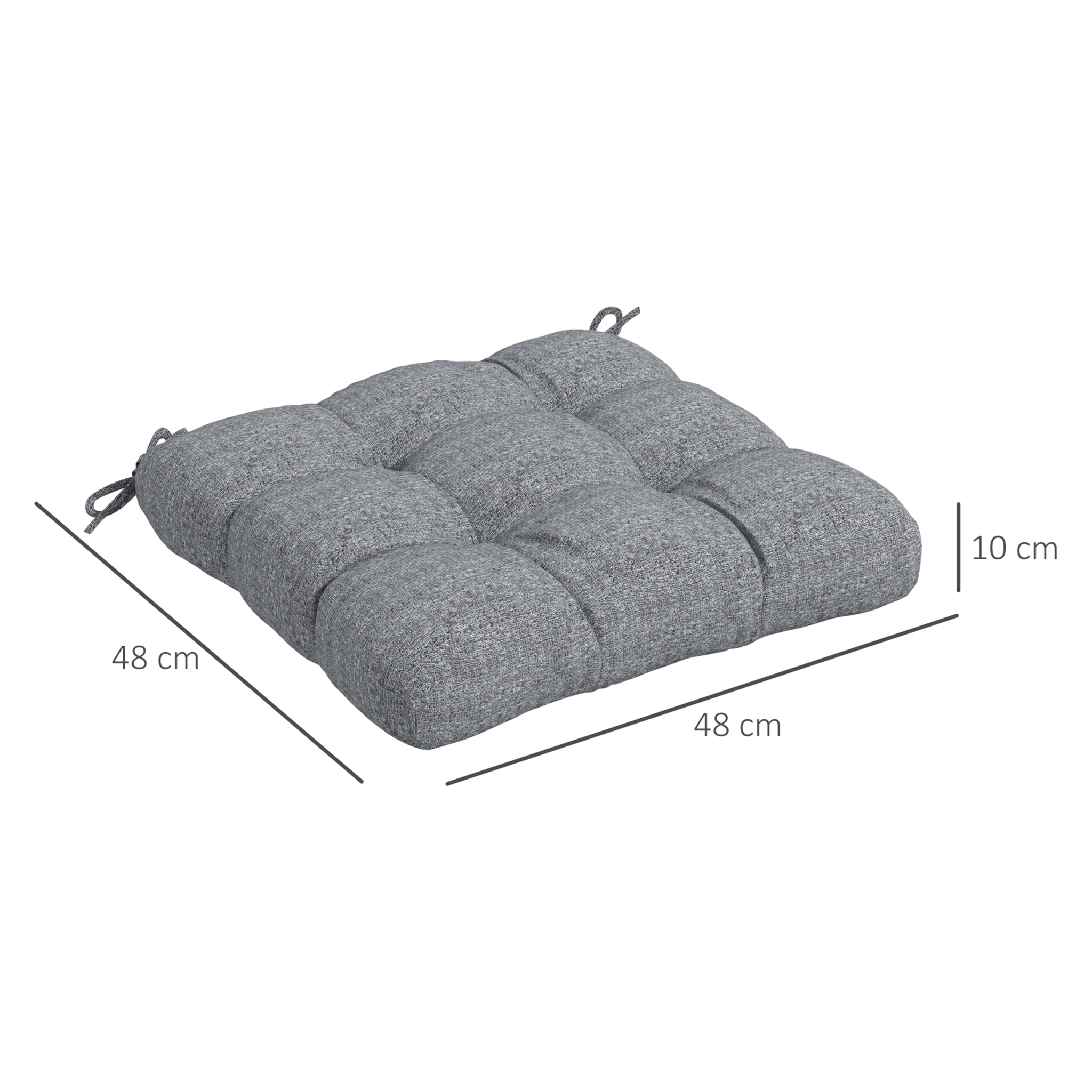 Conjunto de Cojines para Sillas de Comedor 48x48x10 cm Juego de 4 Piezas Cojines para Sillas de Jardín Impermeable y Anti-UV con 2 Cordones de Fijación Gris