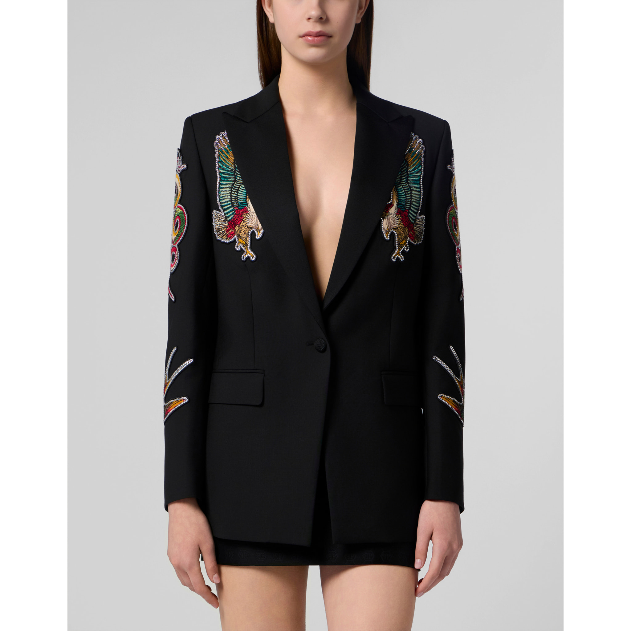 PHILIPP PLEIN Boyfriend's Fit Blazer Tattoo Patches