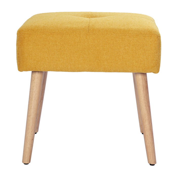 Tabouret bas en tissu effet velours texturé jaune moutarde et bois clair massif H46 cm GUESTA