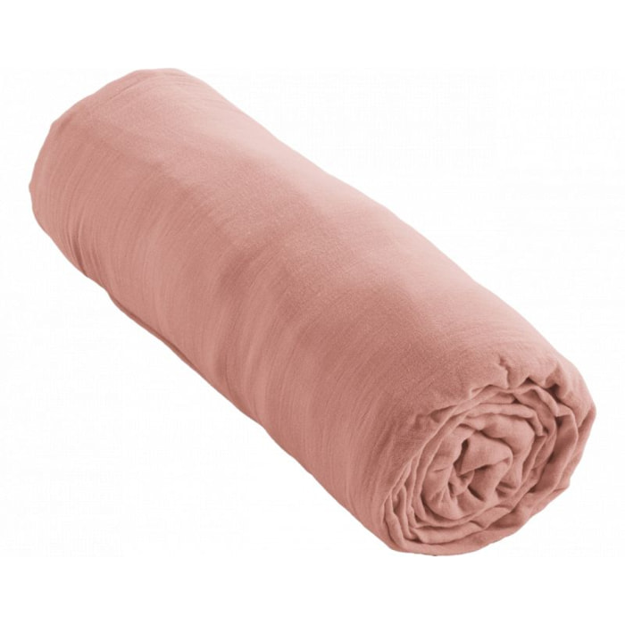 Drap housse "Gaïa" "Gaze de Coton" - Gaïa Rose Pêche