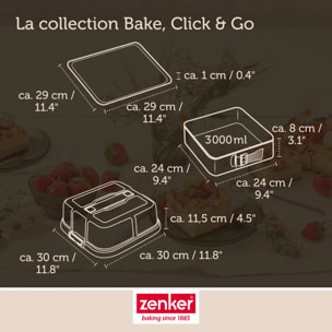 Moule à charnière carré avec couvercle 23 cm Zenker Bake Click and Go